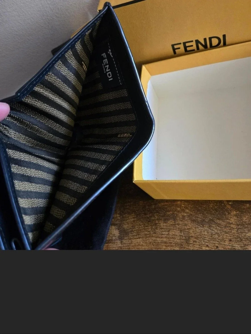 Fendi Black Leather Compact Wallet with Gold FF Buckle